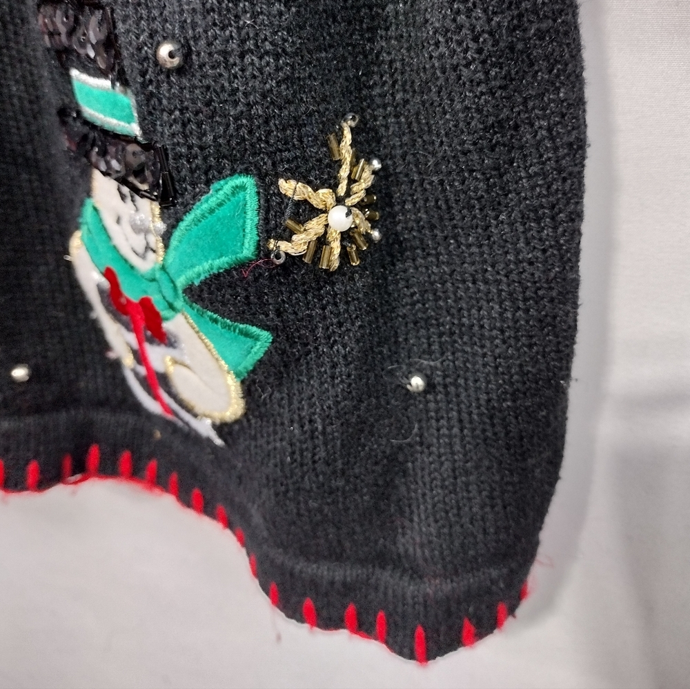 Vintage Victoria Jones Beaded Christmas Cardigan Sweater Women PXL Black Holiday - Picture 4 of 7